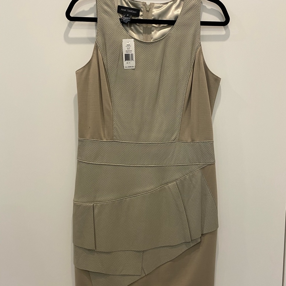 Pink Tartan beige leather and fabric dress